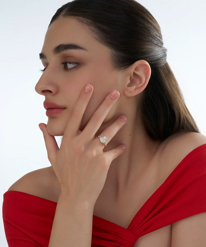 Radiant Cut Lab Grown Diamond Cluster Accent Engagement Ring in Gold