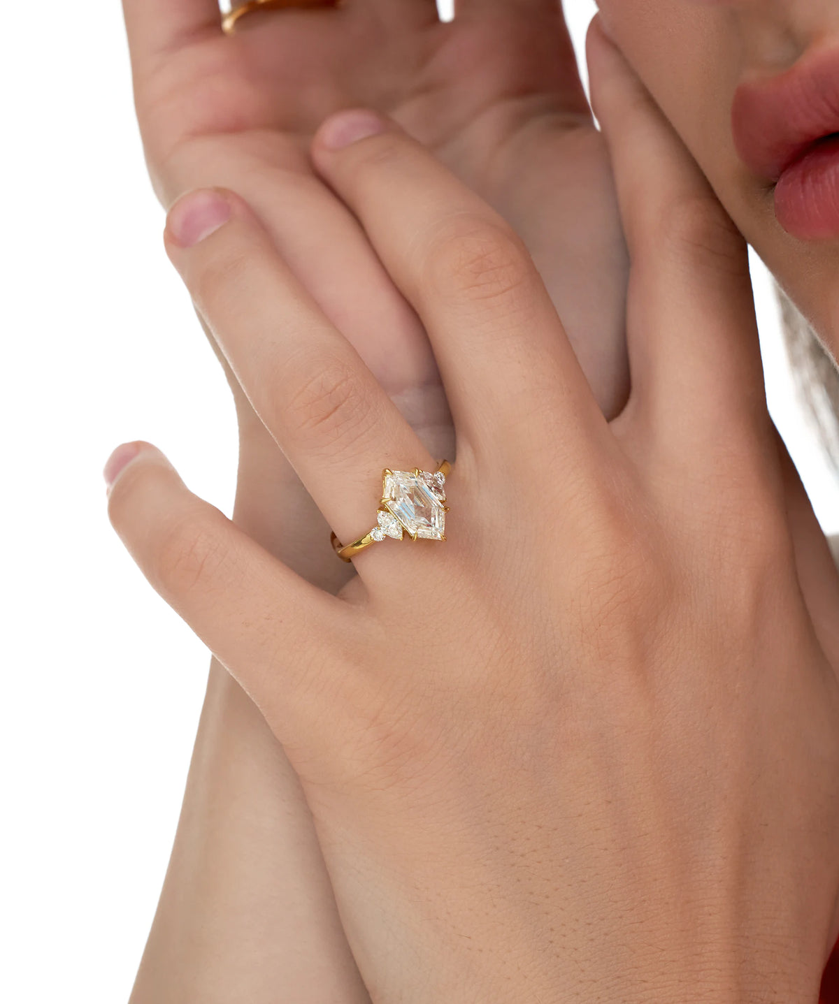 Dutch Marquise Cut Lab Grown Diamond Engagement Ring with Marquise and Round Accents in Gold