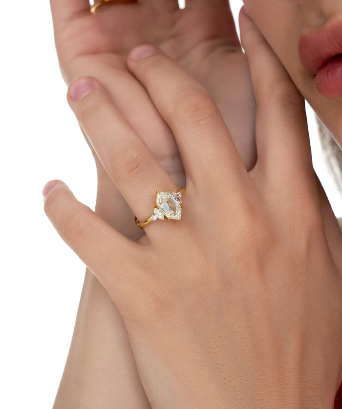 Dutch Marquise Cut Lab Grown Diamond Engagement Ring with Marquise and Round Accents in Gold