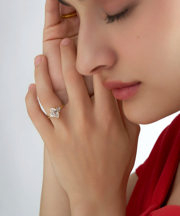 Dutch Marquise Cut Lab Grown Diamond Engagement Ring with Marquise and Round Accents in Gold