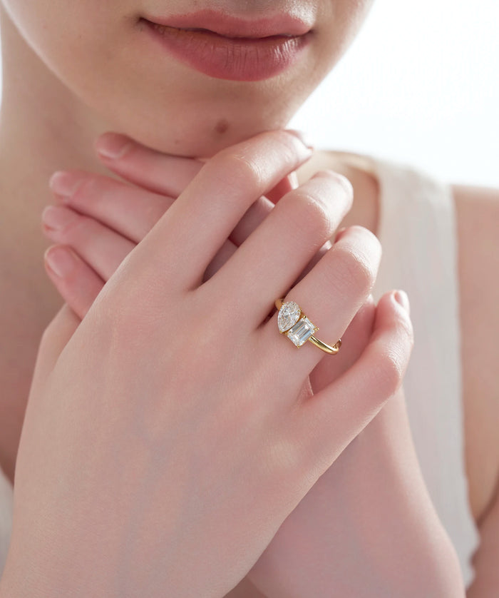Radiant and Pear Lab Grown Diamond Toi et Moi Ring in Gold