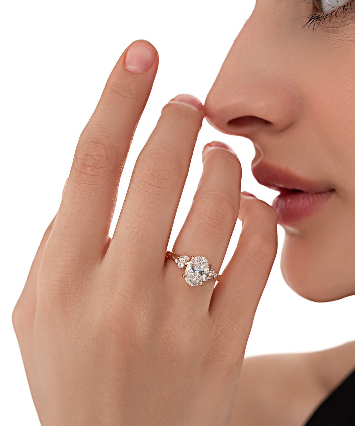 Oval Cut Lab Grown Diamond Floral Cluster Engagement Ring in Gold