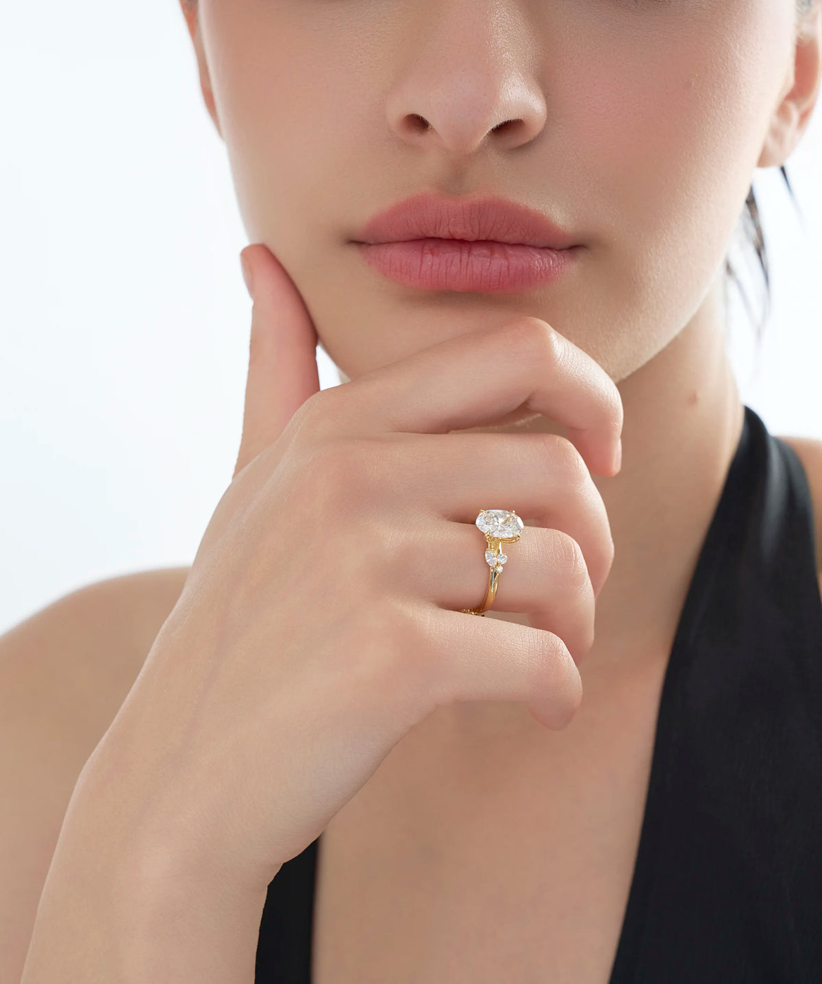 Oval Cut Lab Grown Diamond Floral Cluster Engagement Ring in Gold
