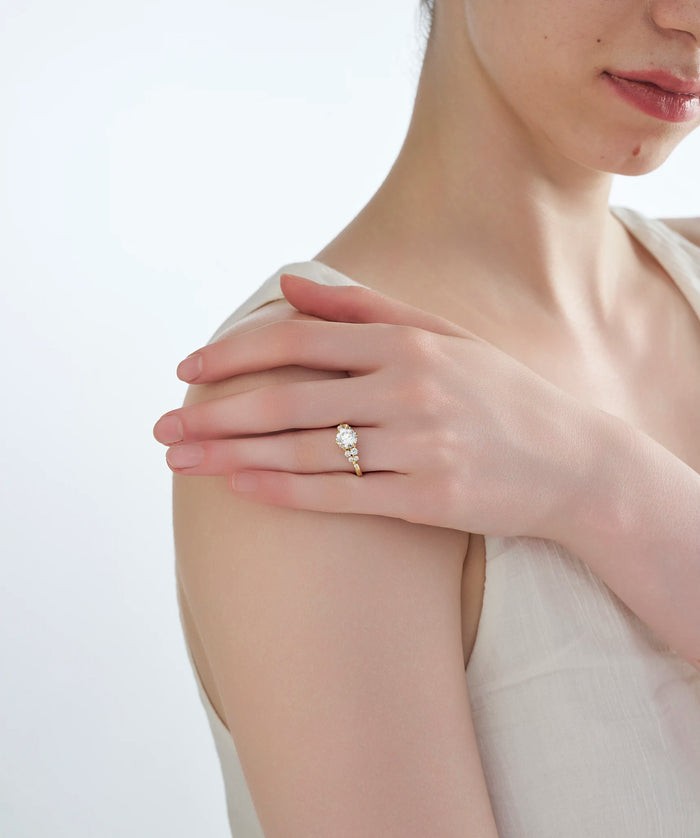 Round Cut Lab Grown Diamond Cluster Accent Engagement Ring in Gold