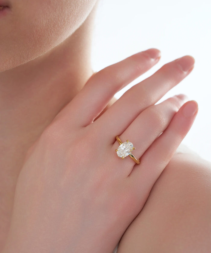 Oval Cut Lab Grown Diamond Solitaire Engagement Ring in Gold