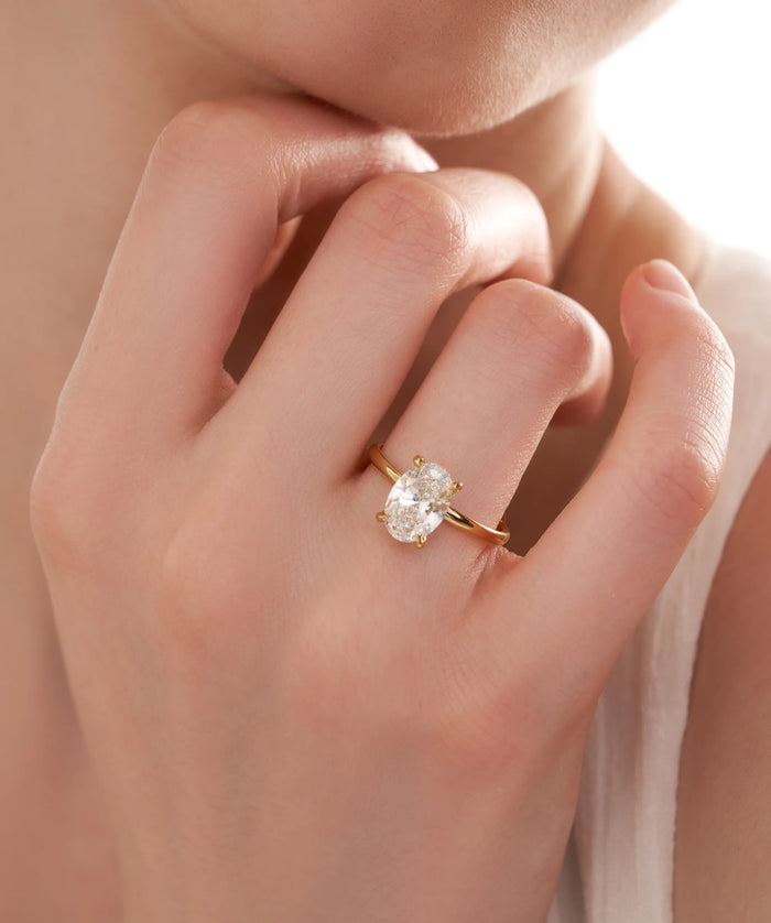 Oval Cut Lab Grown Diamond Solitaire Engagement Ring in Gold