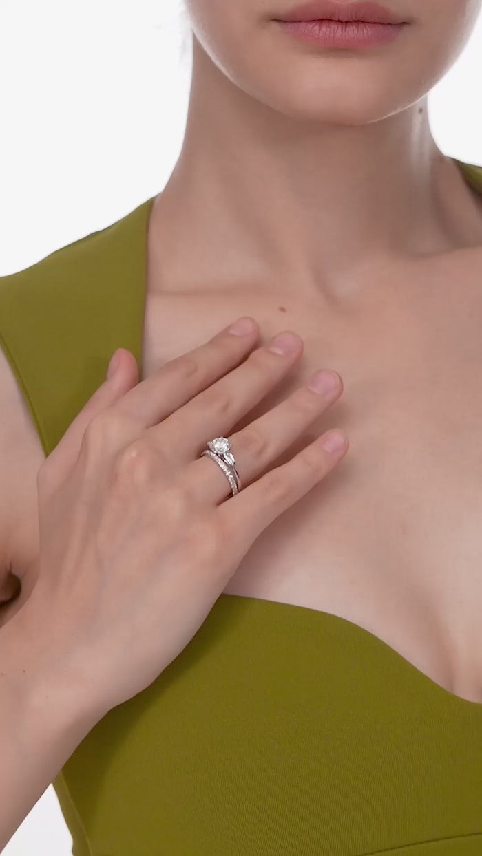 Round Lab Grown Diamond Hidden Halo Bridal Ring Set in Gold