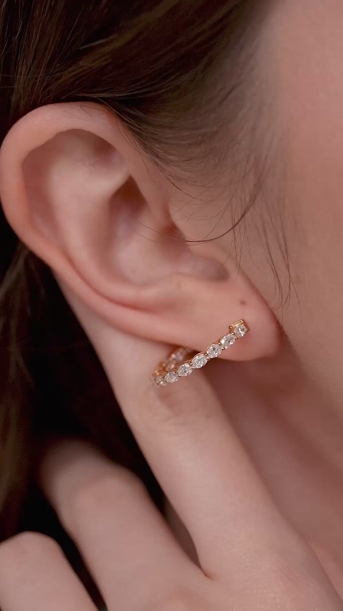 Oval Lab Grown Diamond Inside Out Hoop Earrings in Gold