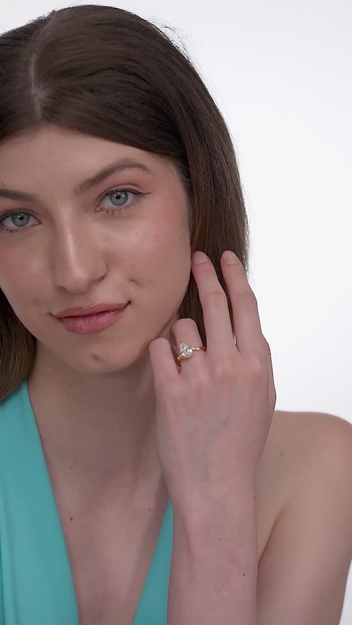 Pear Cut Lab Grown Diamond Bypass Engagement Ring with Marquise Accents in Gold