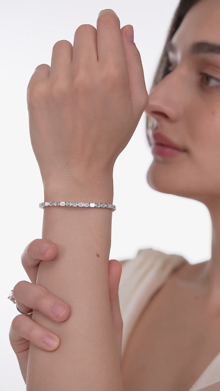 Emerald Cut Straight Line Tennis Bracelet