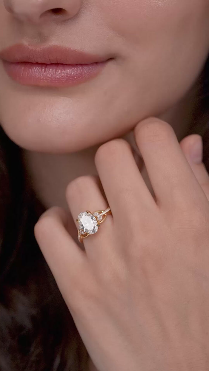 Oval Cut Lab Grown Diamond Twisted Vine Engagement Ring in Gold