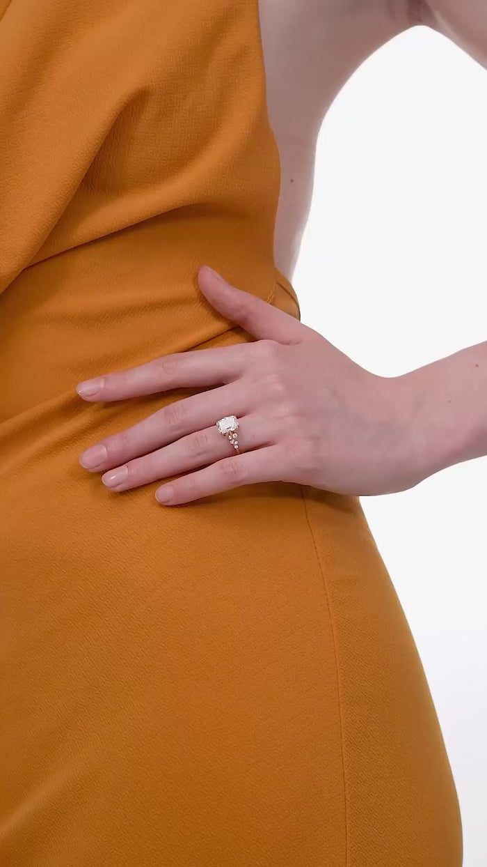 Elongated Cushion Cut Lab Grown Diamond Cluster Accent Engagement Ring in Gold