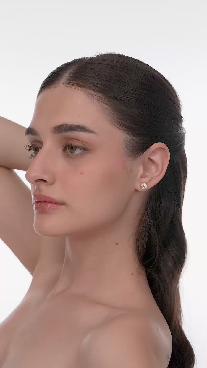 Princess and Marquise Lab Grown Diamond Cluster Stud Earrings in Gold