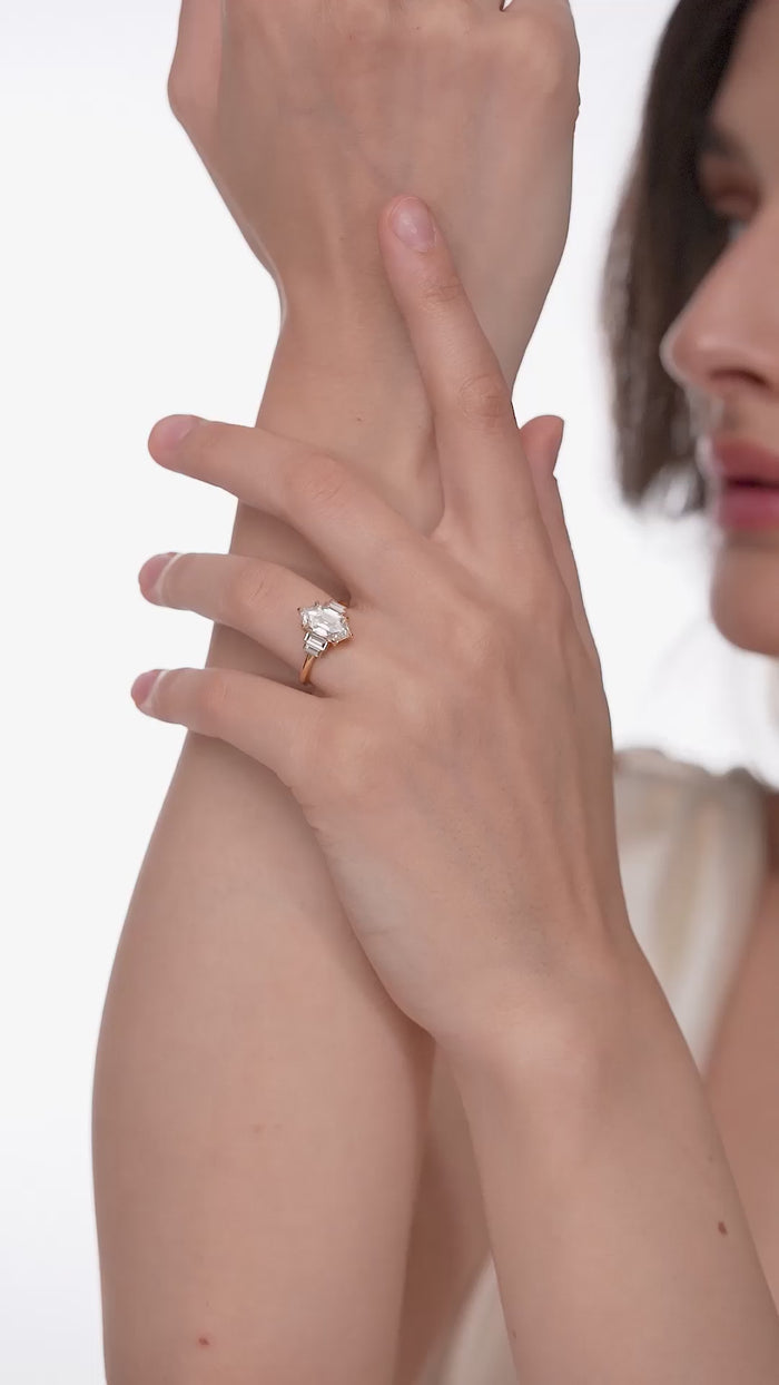 Dutch Marquise Cut Lab Grown Diamond Engagement Ring with Baguette Sides in Gold