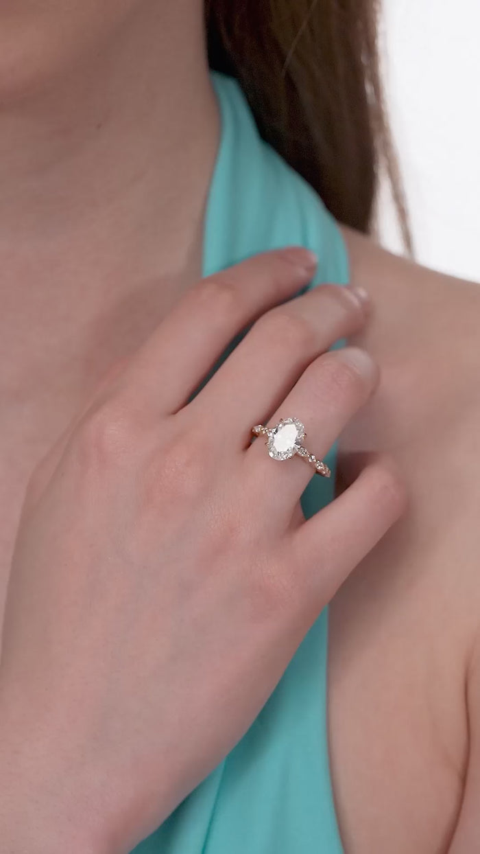 East West Marquise Accented Oval Lab Grown Diamond Engagement Ring in Gold