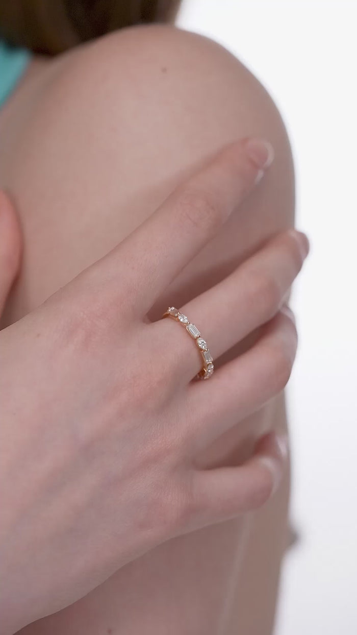 Baguette and Marquise Lab Grown Diamond Half Eternity Band in Gold