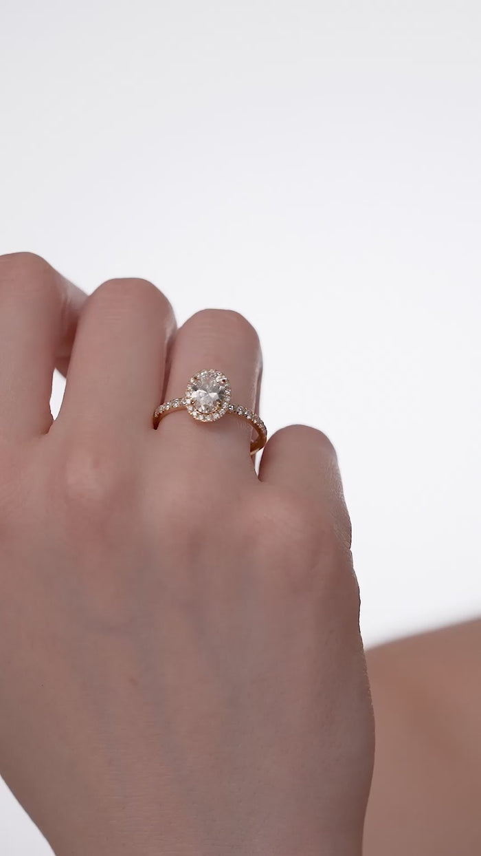Oval Cut Lab Grown Diamond Halo Engagement Ring in Gold