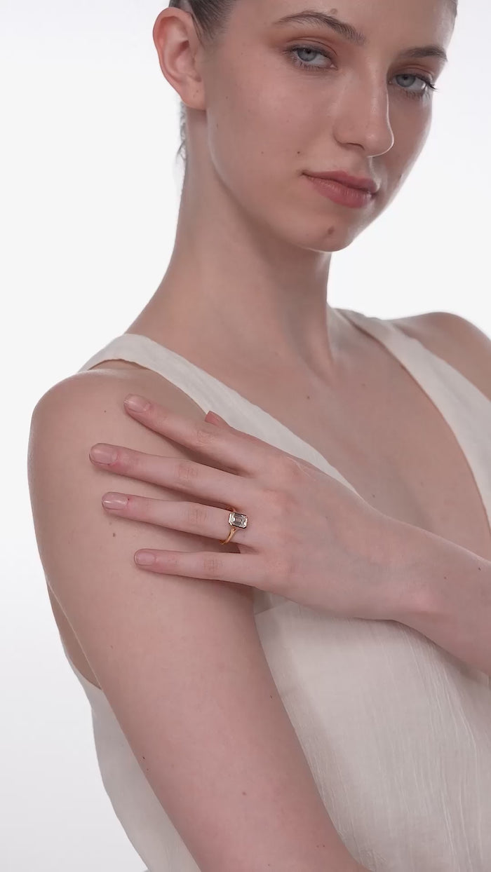 Bezel Set Emerald Cut Lab Grown Diamond Solitaire Ring in Gold