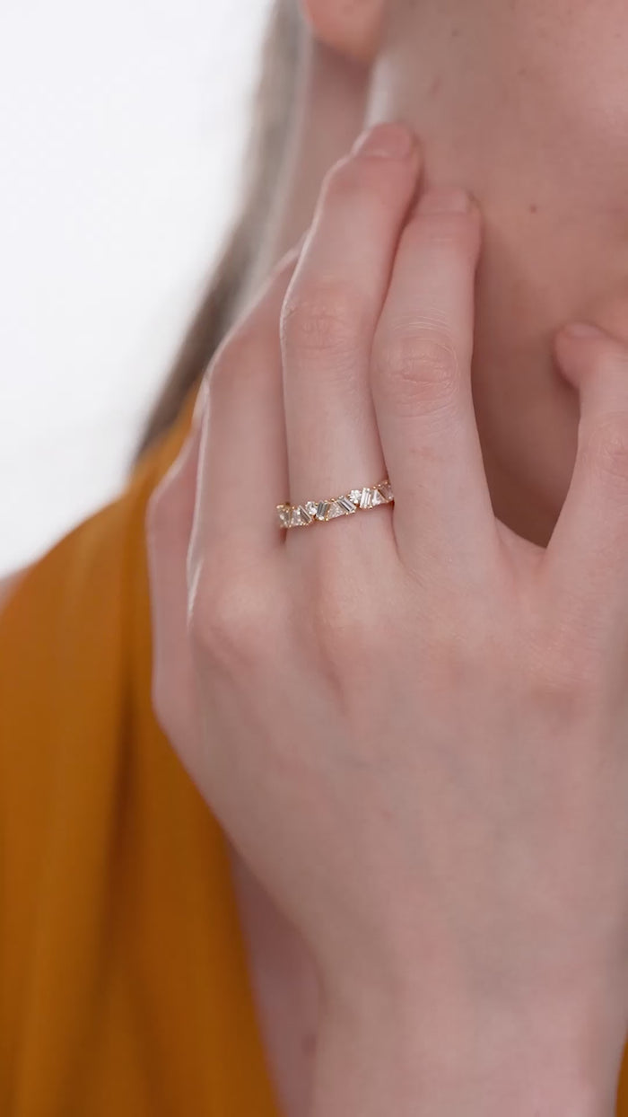 Trillion and Round Lab Grown Diamond Full Eternity Band in Gold