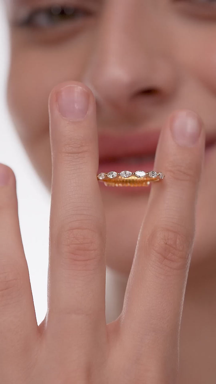 East West Marquise Lab Grown Diamond Half Eternity Band in Gold