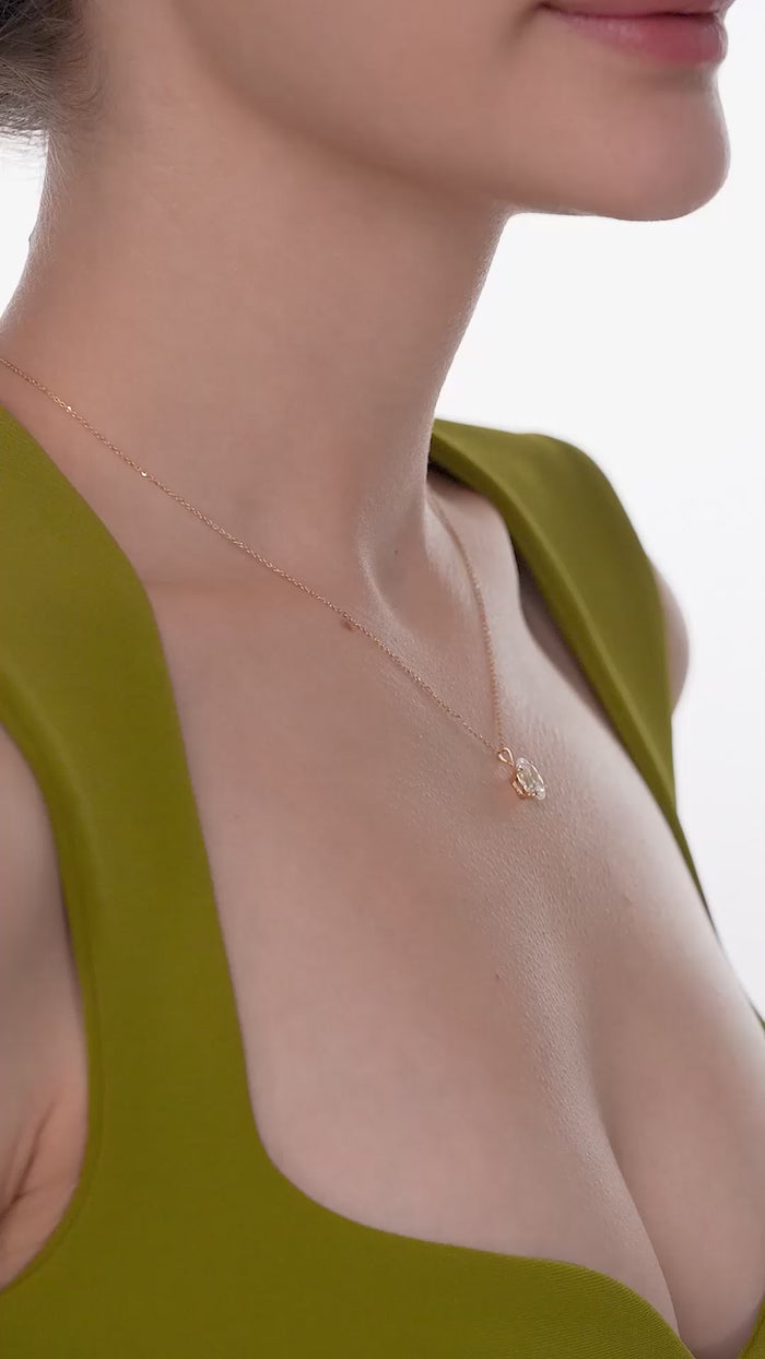 Elegant Oval Solitaire Drop Pendant Necklace