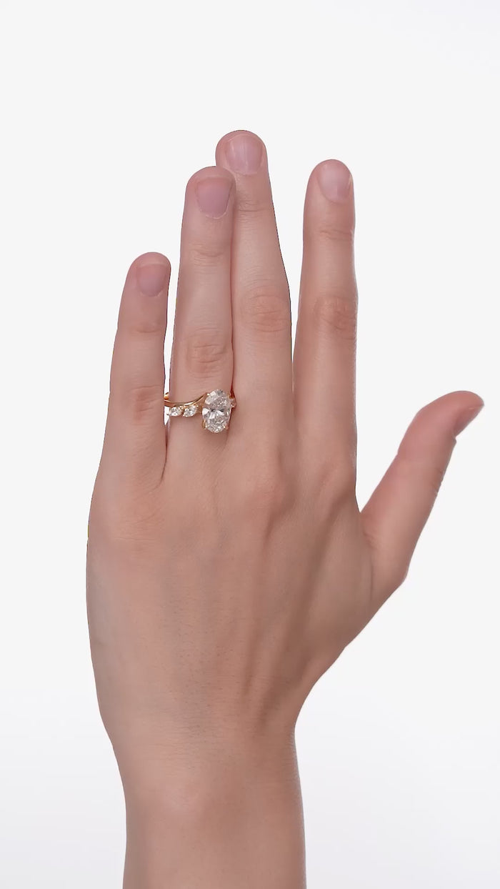 Oval Cut Lab Grown Diamond Vine Engagement Ring with Marquise Leaves in Gold