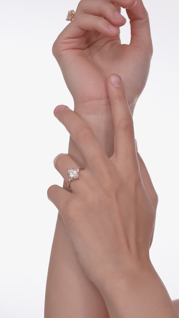 Dutch Marquise Cut Lab Grown Diamond Engagement Ring with Marquise and Round Accents in Gold