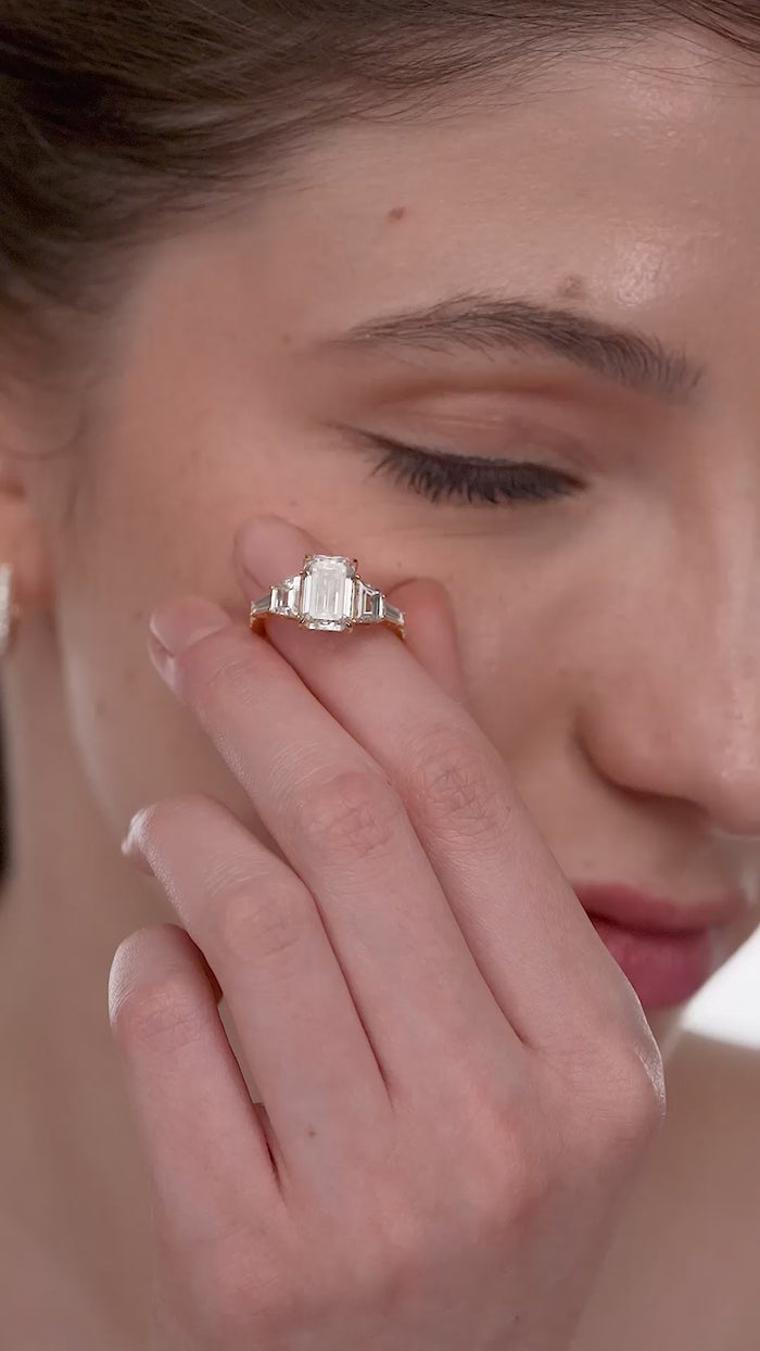 Emerald Cut Lab Grown Diamond Five Stone Engagement Ring in Gold