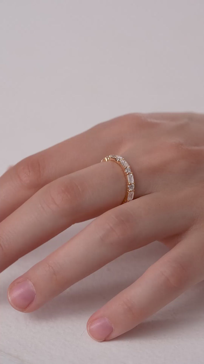 Emerald and Round Lab Grown Diamond Full Eternity Band