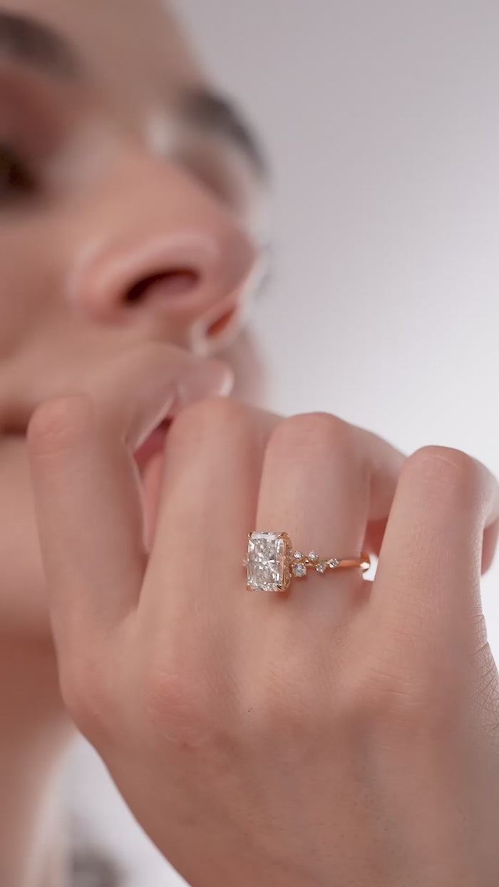 Radiant Cut Lab Grown Diamond Cluster Accent Engagement Ring in Gold